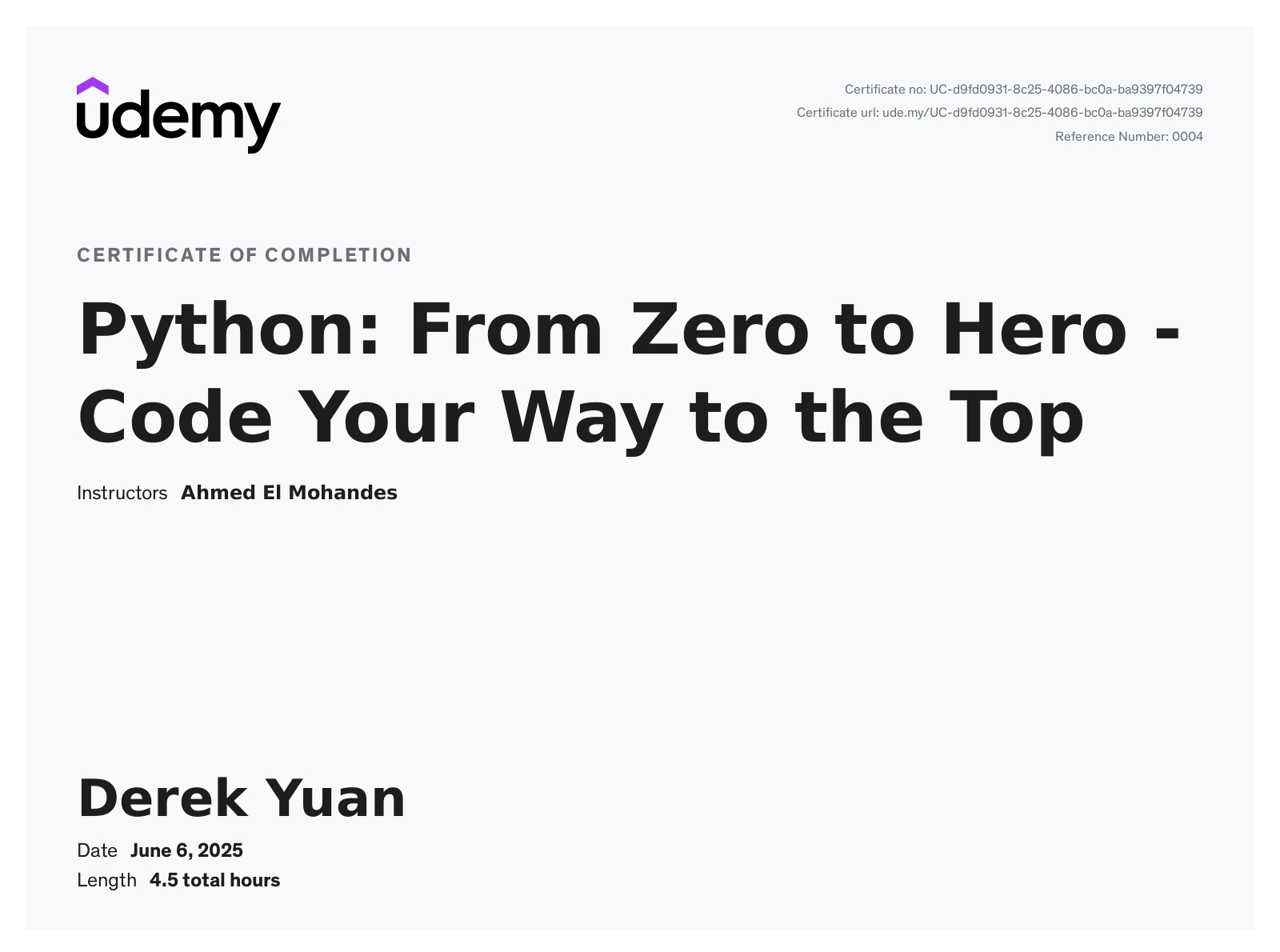 Python Zero to Hero Certificate